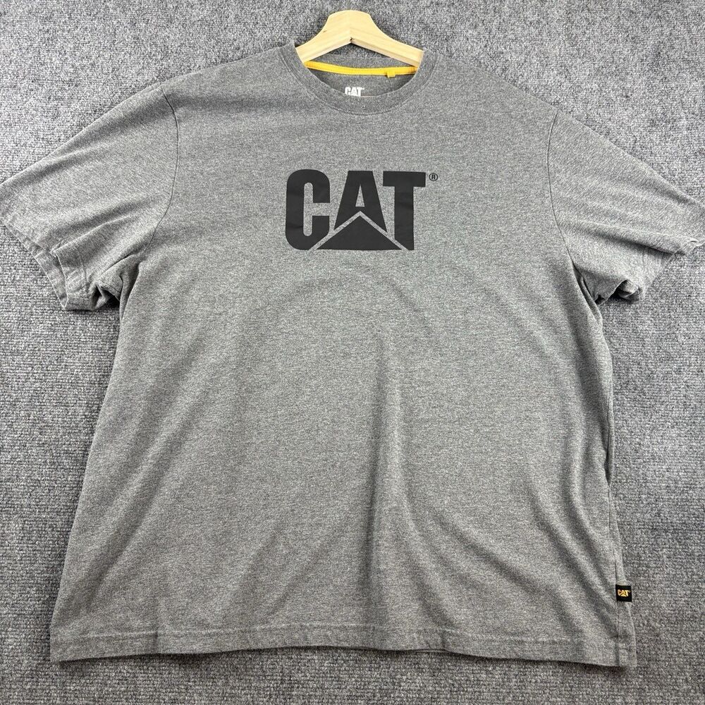 CAT Caterpillar T-Shirt Mens XXL Gray Heather Black Logo Workwear Cotton Blend